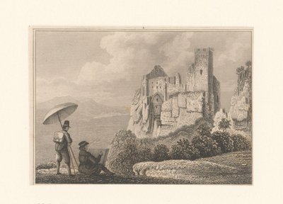 Landschap met man die een ruïne tekent door Anonymous