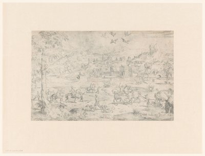 Landschap met valkenjacht op reigers door Anonymous