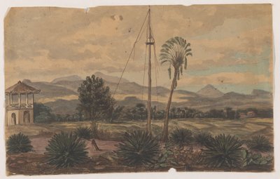 Landschap met vlaggenmast door Anonymous