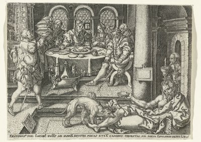 Lazarus bedelt aan de deur van de rijke man door Anonymous