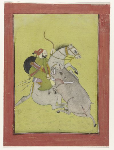 Maharao Umed Singh of Bundi, een wild zwijn dodend door Anonymous