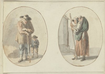 Man met kind en vrouw met kind op de rug door Anonymous