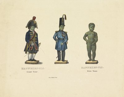 Manneken Pis in verschillende uitdossingen, 1817 door Anonymous