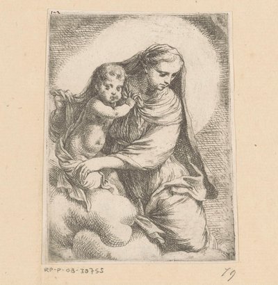 Maria met Kind in de wolken door Anonymous