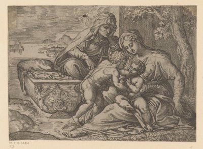 Maria met het Christuskind, Johannes de Doper en Elisabet door Anonymous