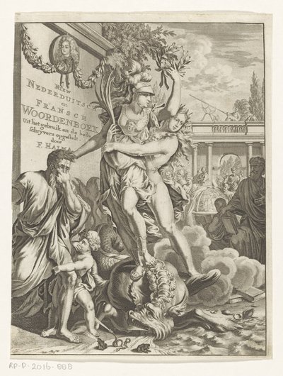 Minerva vertrapt vuurspuwend zeemonster door Anonymous