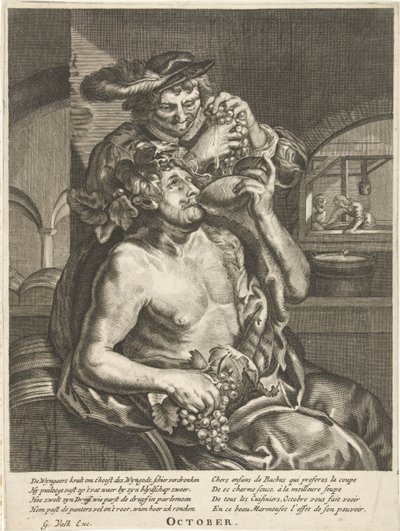 Oktober: Bacchus die wijn drinkt door Anonymous