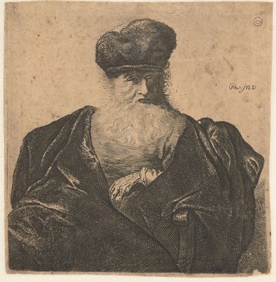 Oude man met baard, bontmuts en fluwelen mantel door Anonymous