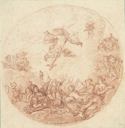 Ontwerp voor een rond plafond met Mercurius en Minerva door Anonymous