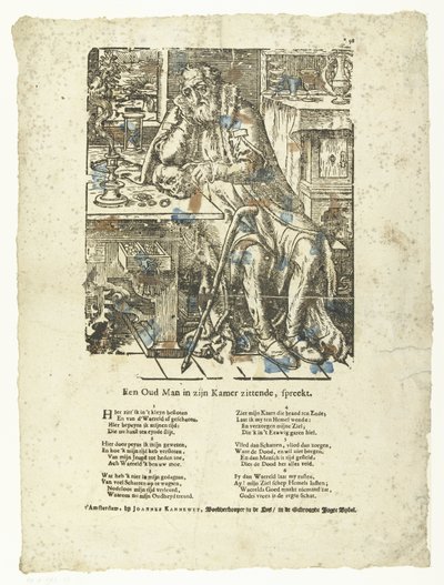 Oude man in zijn kamer (vanitas) door Anonymous