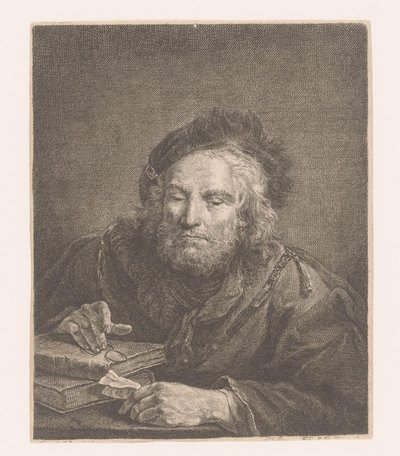 Oude man met boeken en een bril door Anonymous