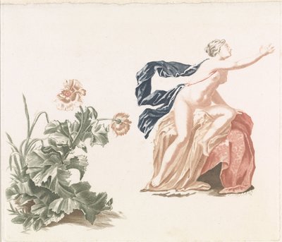 Papaver en naakte vrouwenfiguur door Anonymous
