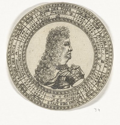 Penning met het portret van Ferdinand Karel III en de namen van de hertogen van Mantua door Anonymous