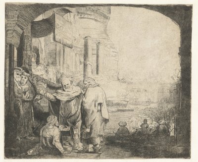 Petrus en Johannes genezen de kreupele bij de tempelpoort door Anonymous