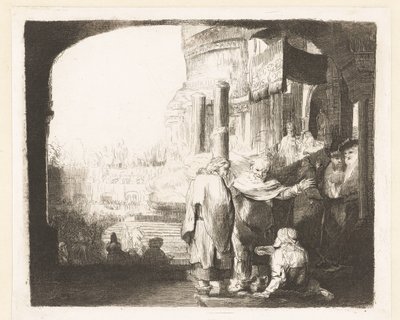 Petrus en Johannes genezen de kreupele bij de tempelpoort door Anonymous