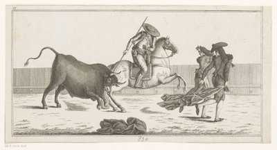 Picador steekt zijn lans in een stier (Verzameling van de belangrijkste manoeuvres bij het stierenvechten) door Anonymous