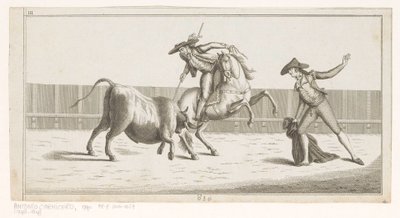 Picador steekt zijn lans in een stier door Anonymous