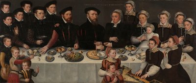 Pierre de Moucheron (1508-67), zijn vrouw Isabeau de Gerbier, hun achttien kinderen, hun schoonzoon Allard de la Dale en hun eerste kleinkind door Anonymous