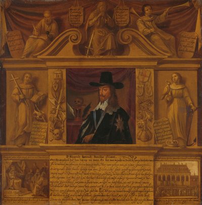 Portret van Karel I, koning van Engeland, in een lijst met allegorische figuren en historische voorstellingen door Anonymous