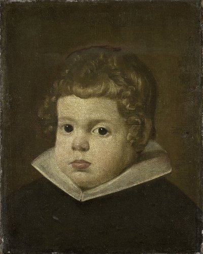 Portret van een jongen van ongeveer drie jaar oud, mogelijk prins Balthasar Carlos, zoon van de Spaanse koning Filips IV door Anonymous