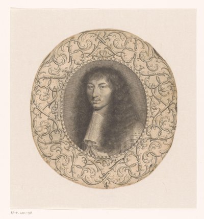 Portret van Lodewijk XIV omgeven door een sierlijst met arabesken door Anonymous
