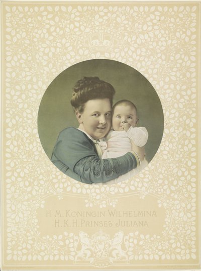 Portret van Wilhelmina, koningin der Nederlanden, en Juliana, koningin der Nederlanden door Anonymous