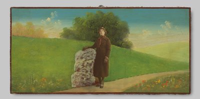 Portret van een onbekende vrouw in een geschilderd landschap door Anonymous