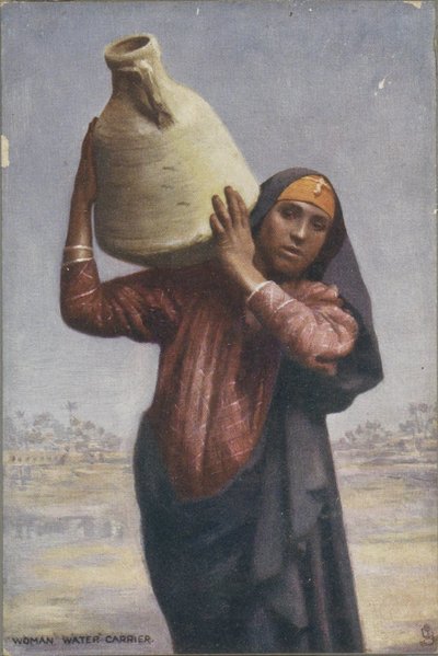 Portret van een waterdraagster met kruik op de schouder door Anonymous