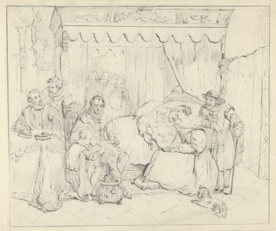 Prins Willem I, na de mislukte moordaanslag door Jean Jauregui in 1582, verpleegd door Charlotte de Bourbon door Anonymous