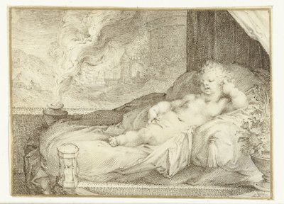 Putto liggend op een bank door Anonymous