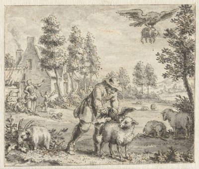 Raaf die de adelaar wil imiteren Ontwerpen voor illustraties voor een uitgave van Jean de la Fontaine