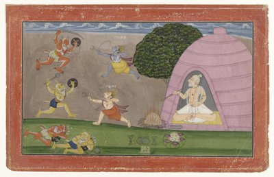 Rama en Lakshmana vechten tegen de demonen Maricha en Suvahu door Anonymous