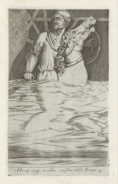 Reliëf van Horatius Cocles te paard die de Pons Sublicus in het water verdedigt door Anonymous