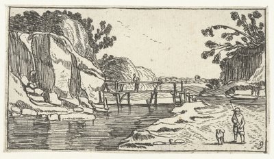 Rotslandschap met pad langs rivier door Anonymous