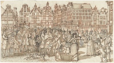 Schuldeiser en armoedzaaier, 1720 (Het Groote Tafereel der Dwaasheid) door Anonymous