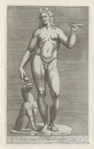 Sculptuur van Bacchus en een hond door Anonymous