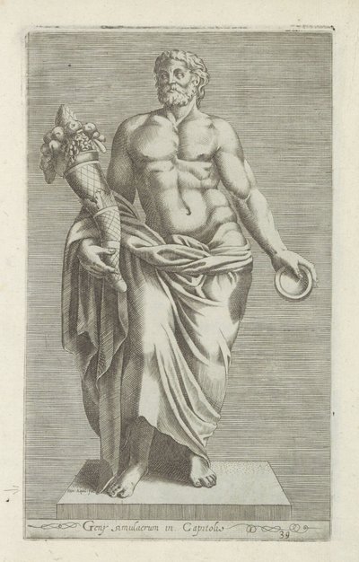 Sculptuur van een man met een hoorn des overvloeds door Anonymous