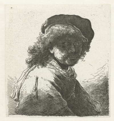 Zelfportret met een pet en sjaal, gezicht donker: buste door Anonymous