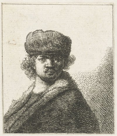 Zelfportret in een zware bontmuts: buste door Anonymous