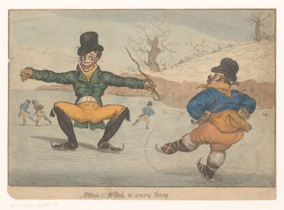 Spotprent met twee schaatsers door Anonymous