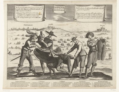 Spotprent op de Spanjaarden na het verlies van Breda, Thionville, Perpignan, Portugal en Catalonië, 1643 door Anonymous