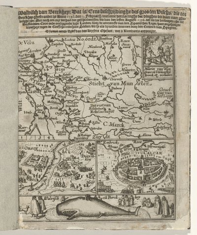 Titelpagina van het pamflet: Walvisch van Berckhey ghestrandet is Anno 1598. den 3 Februarij, 1599 door Anonymous