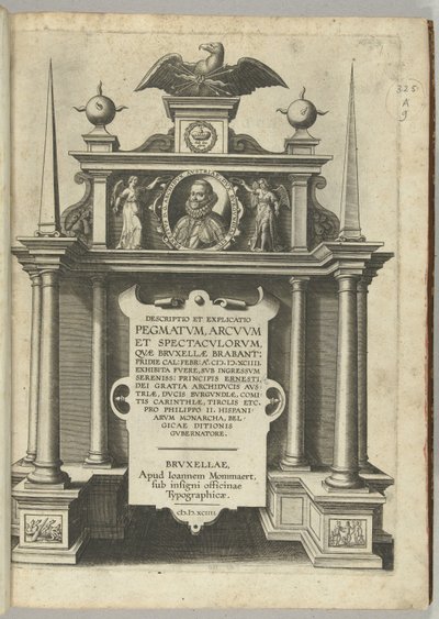 Titelprent voor de beschrijving van de intocht van aartshertog Ernst als gouverneur der Nederlanden te Brussel, 1594 door Anonymous
