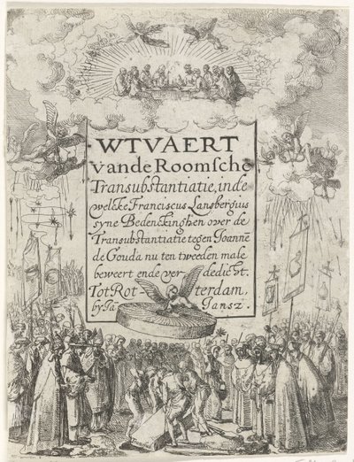 Titelprent voor het pamflet Wtvaert vande Roomsche Transubstantiatie, 1612 door Anonymous