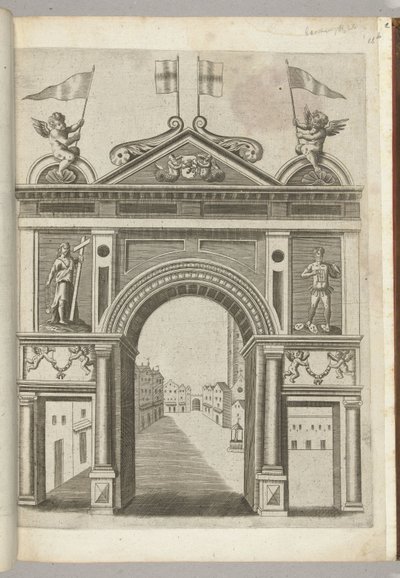 Triomfpoort met allegorische figuren en putti met de ketting van het orde van de Gulden Vlies, 1594 door Anonymous