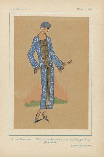 Très Parisien, 1923, No 10: 15.- PASSEREAU. - Robe en satin damassé door Anonymous