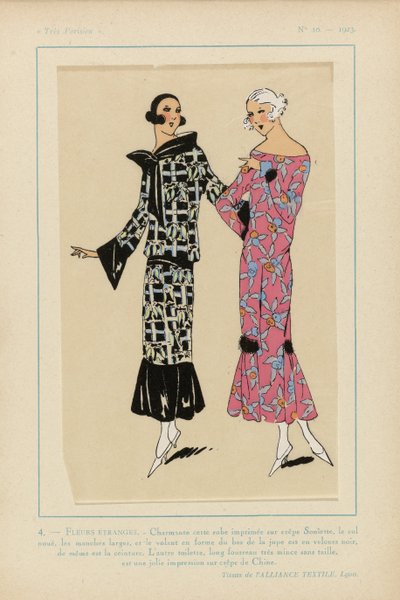 Très Parisien, 1923, No 10: 4. - FLEURS ÉTRANGES. - Charmante cette robe imprimée... door Anonymous