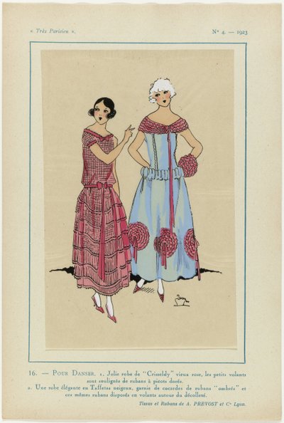 Très Parisien, 1923, No. 4: 16. - POUR DANSER. 1. Jolie robe de Crisseldy... door Anonymous