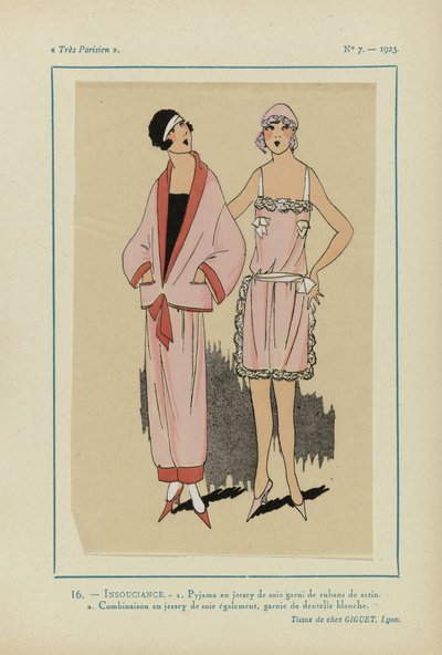 Très Parisien, 1923, No 7: 16.- INSOUCIANCE. - 1. Pyjama en jersey de soie... door Anonymous