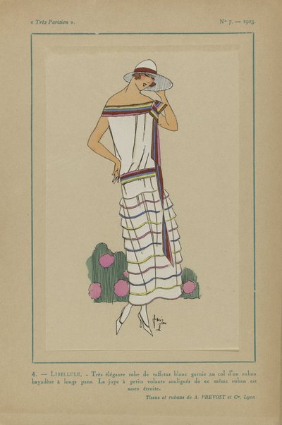 Très Parisien, 1923, No 7: 4.- LIBELLULE. - Très élégante robe de taffetas door Anonymous